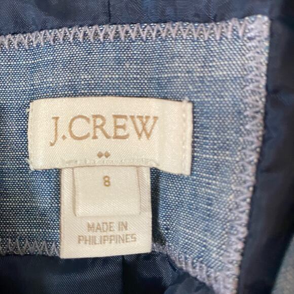 J Crew Womens 8 Medium Chambray Collared Blazer Jacket Suit \Work Long Sleeve - Picture 3 of 8